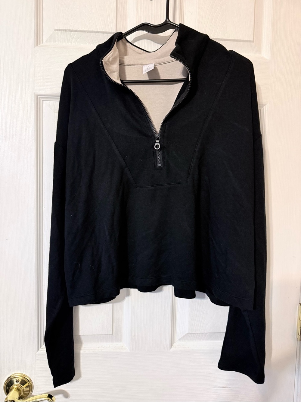 Livi Active Black Long-Sleeve Half-Zip Pullover with Cream Lining